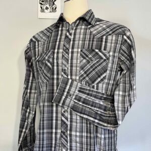 Wrangler: Black and White Flannel Snap Button Long Sleeve