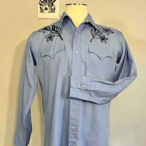 Western Fashions: Embroidered Light Blue Snap Shirt